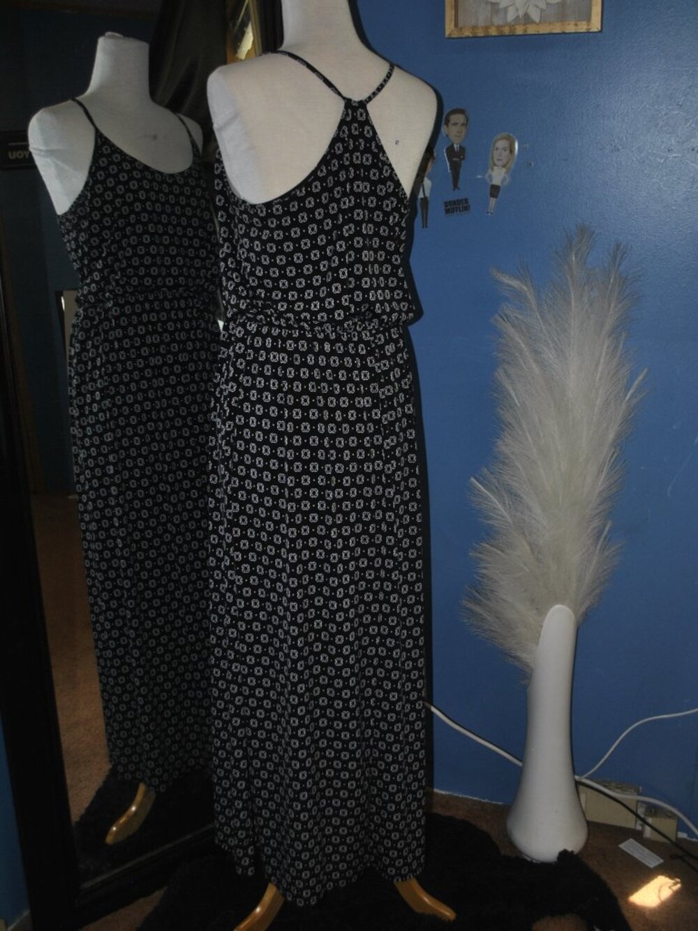 Maurices Womens Medium Black White Print Racerback Maxi Dress Sleeveless Boho Ca - Picture 5 of 8
